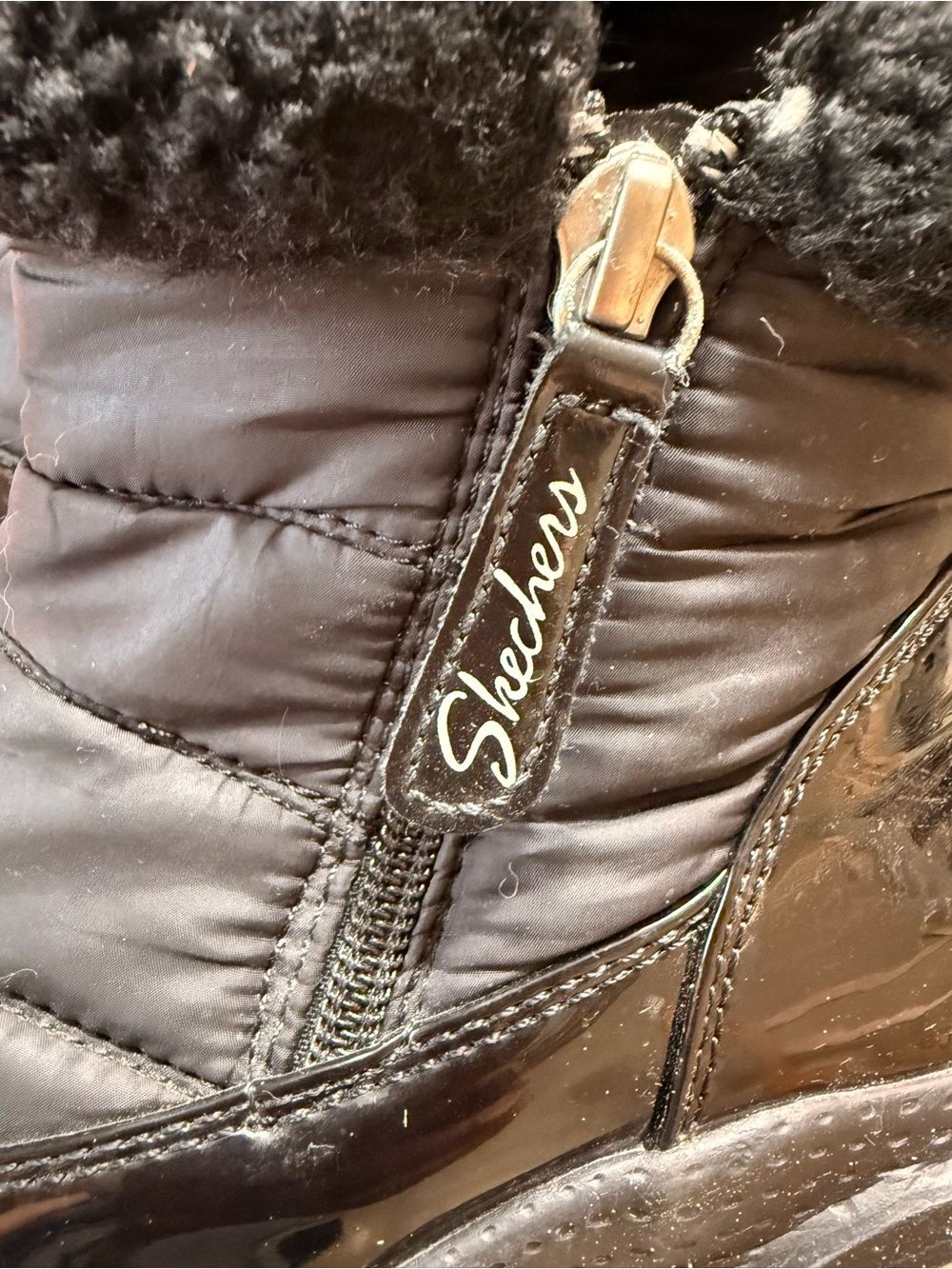 Skechers Black Quilted Puffer Jacket with Faux-Fur Trim